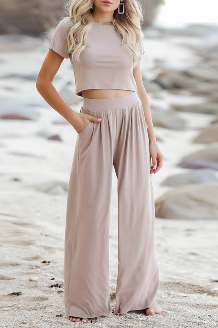 Stilla | Mode Solid Patchwork O Hals Kort Ærme to Dele