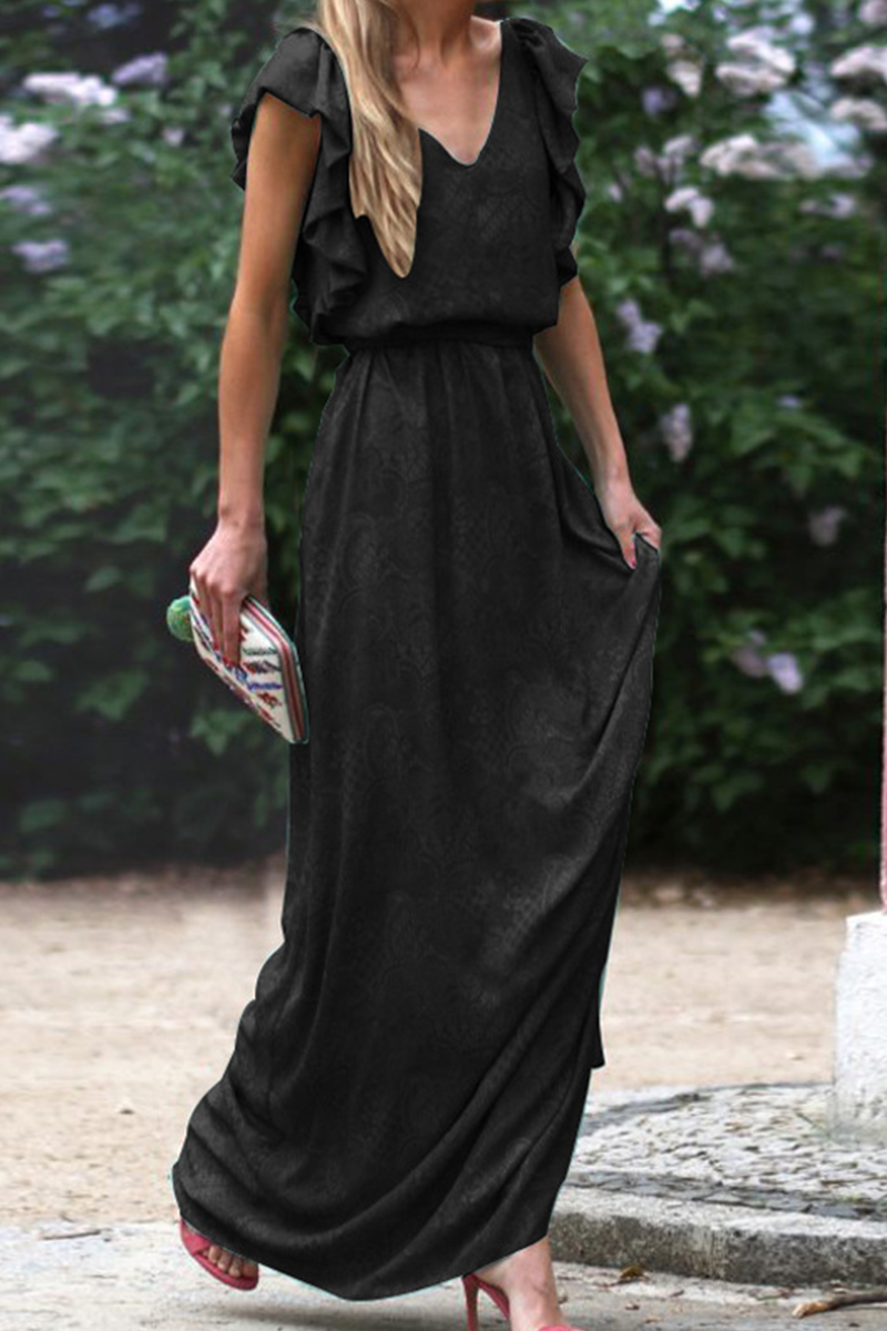 Stilla | Mode Solid Flounce V-hals Talje Nederdel Kjoler