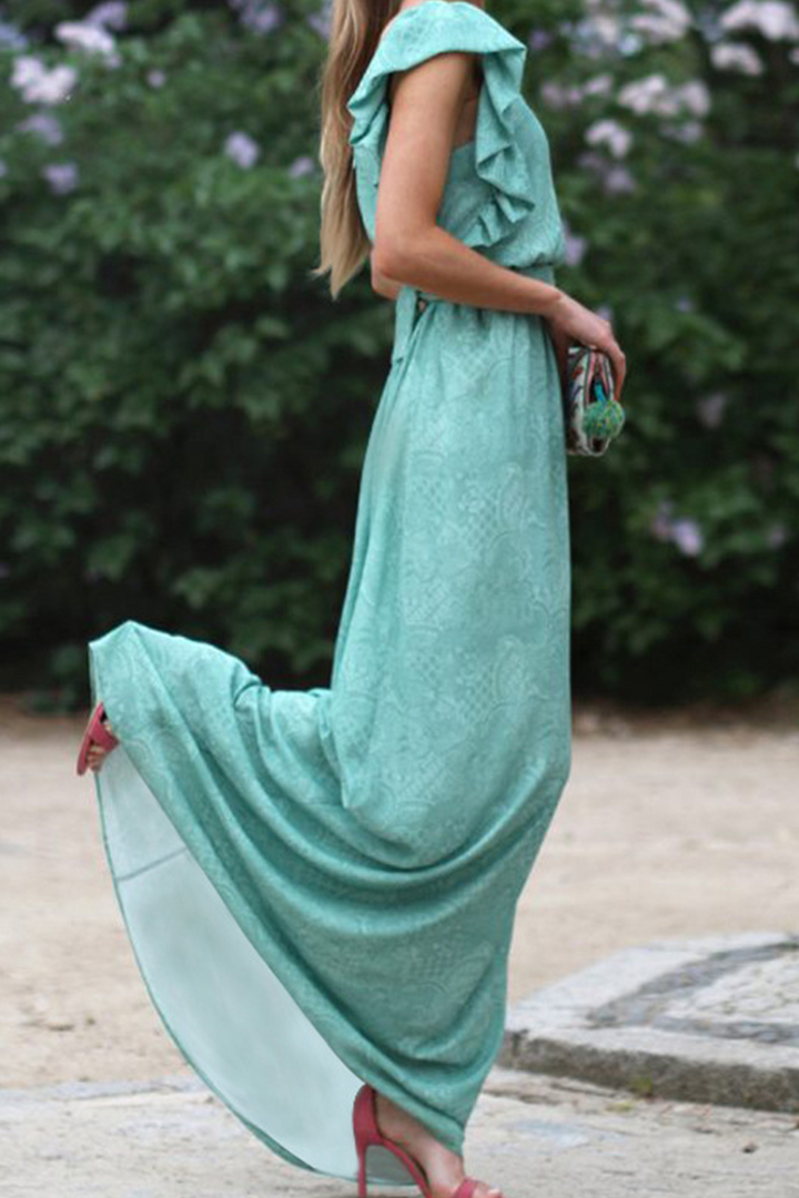 Stilla | Mode Solid Flounce V-hals Talje Nederdel Kjoler