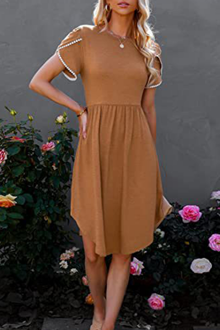 Stilla | Afslappet Solid Split Joint O-neck Talje Nederdel Kjoler