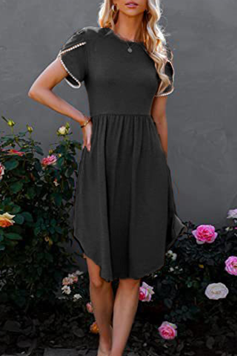 Stilla | Afslappet Solid Split Joint O-neck Talje Nederdel Kjoler