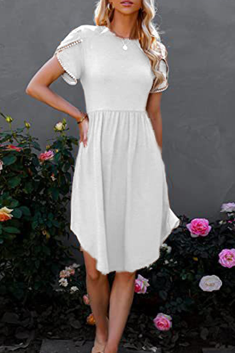 Stilla | Afslappet Solid Split Joint O-neck Talje Nederdel Kjoler