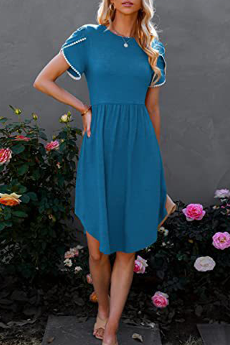 Stilla | Afslappet Solid Split Joint O-neck Talje Nederdel Kjoler