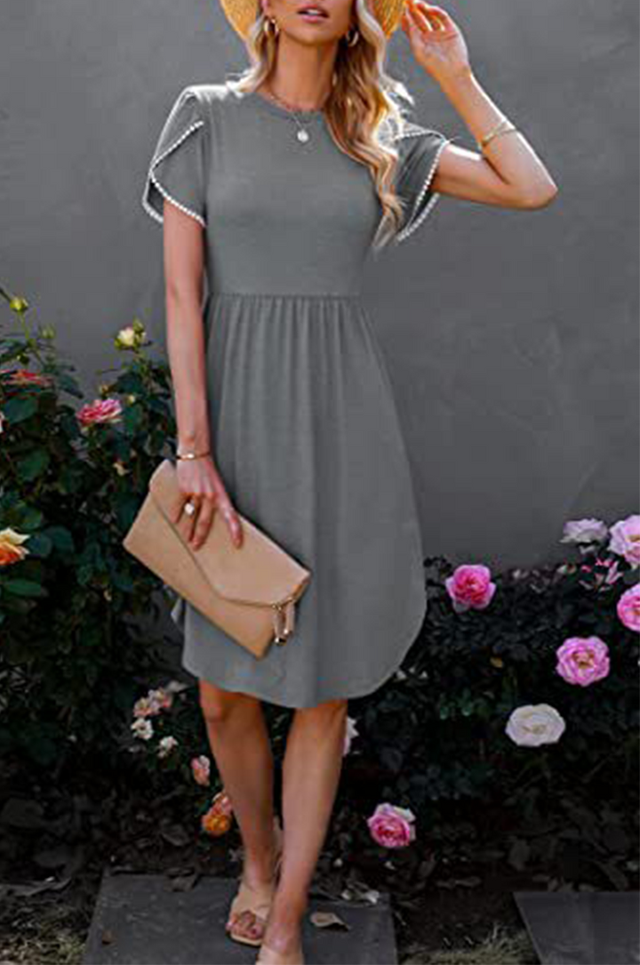 Stilla | Afslappet Solid Split Joint O-neck Talje Nederdel Kjoler