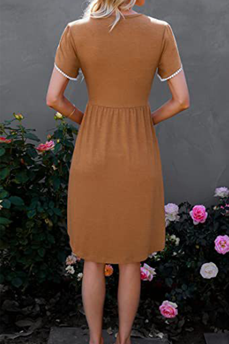 Stilla | Afslappet Solid Split Joint O-neck Talje Nederdel Kjoler