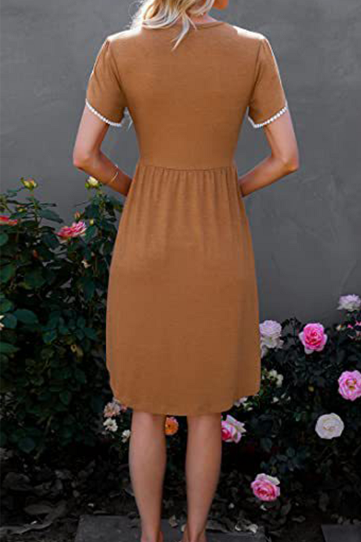 Stilla | Afslappet Solid Split Joint O-neck Talje Nederdel Kjoler