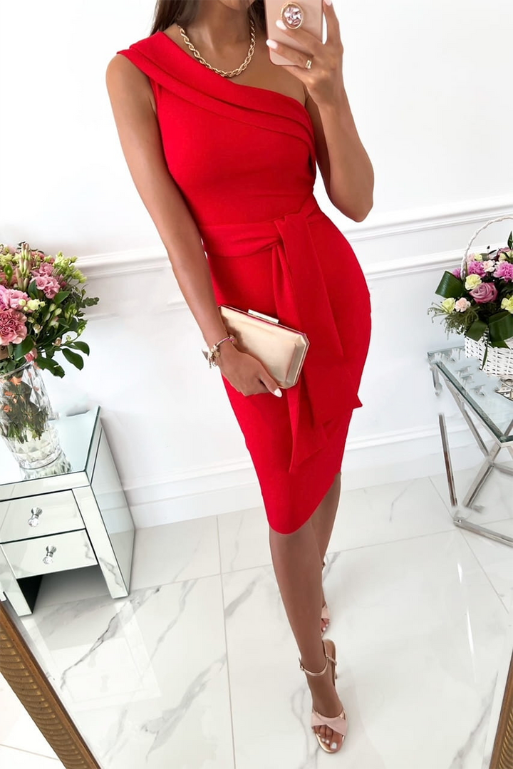 Stilla | Mode Solid Bandage One Shoulder Pencil Skirt Kjoler