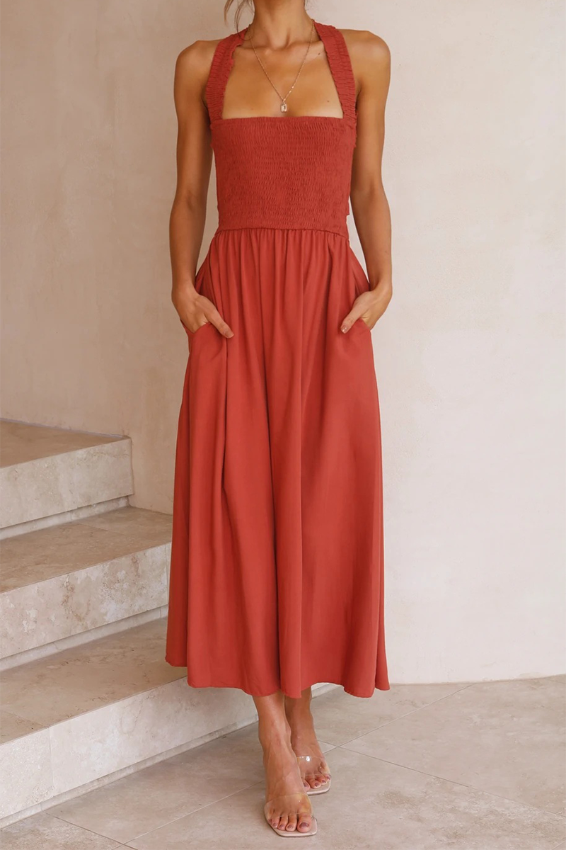 Stilla | Afslappet Solid Patchwork Halter Talje Skirt Kjoler