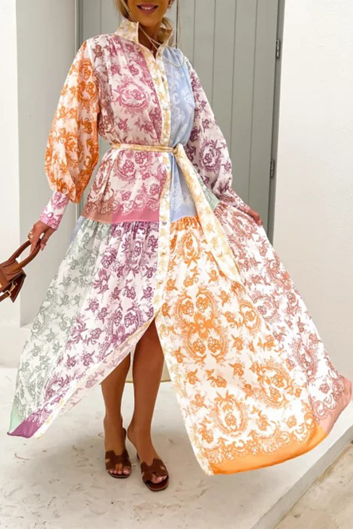 Stilla | Afslappet Print Split Joint Turndown Collar Skjorte Kjole Kjoler