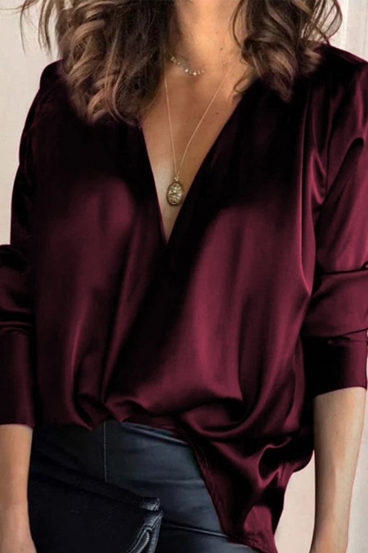 Stilla | Satin Krave Draperet Bluse