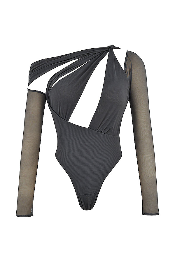 Stilla | Shadow Bodysuit Med Asymmetrisk Udskæring Og Lagdelt Mini Nederdel