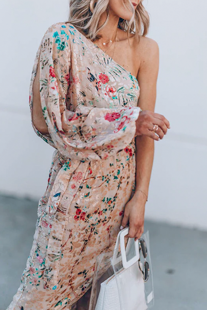 Stilla | Afslappet Print Patchwork One Shoulder Irregular Kjole Kjoler
