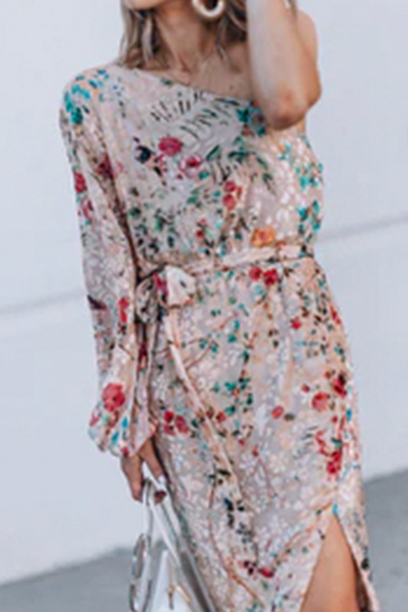 Stilla | Afslappet Print Patchwork One Shoulder Irregular Kjole Kjoler