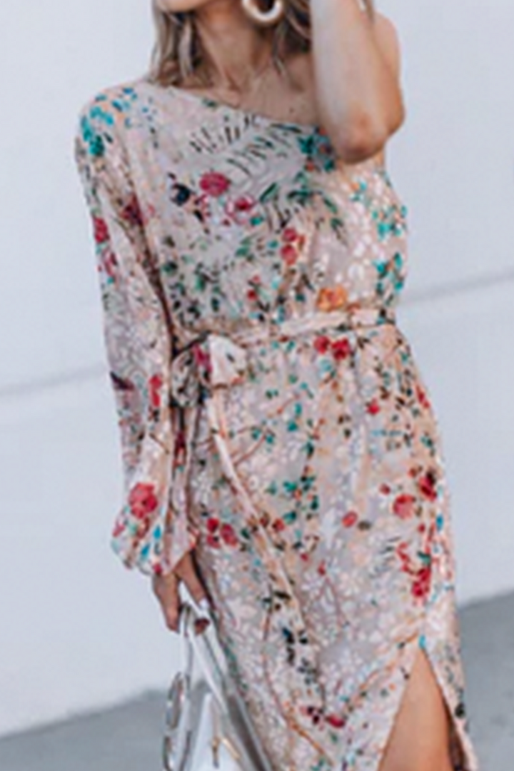 Stilla | Afslappet Print Patchwork One Shoulder Irregular Kjole Kjoler