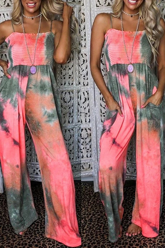 Stilla | Sexy Patchwork Tie Dye Spaghetti Strop Straight Jumpsuits
