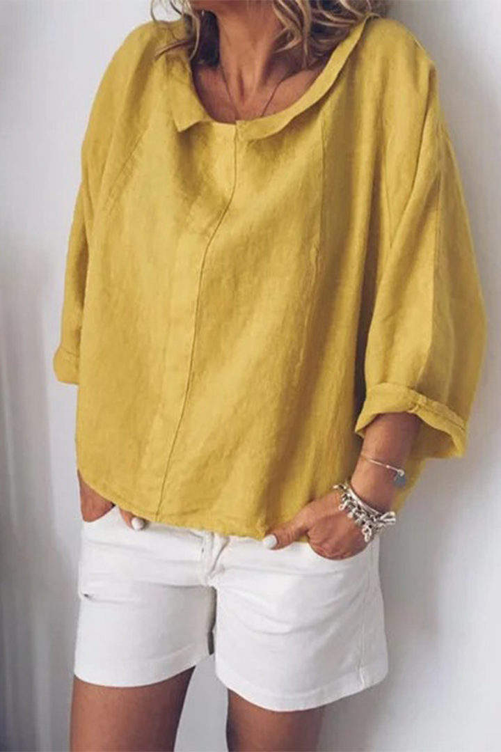 Stilla | Mode Enfarvet Rundhalset Patchwork Overdele