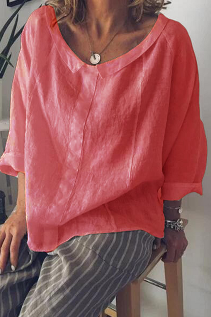 Stilla | Mode Enfarvet Rundhalset Patchwork Overdele