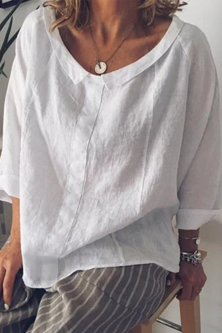 Stilla | Mode Enfarvet Rundhalset Patchwork Overdele