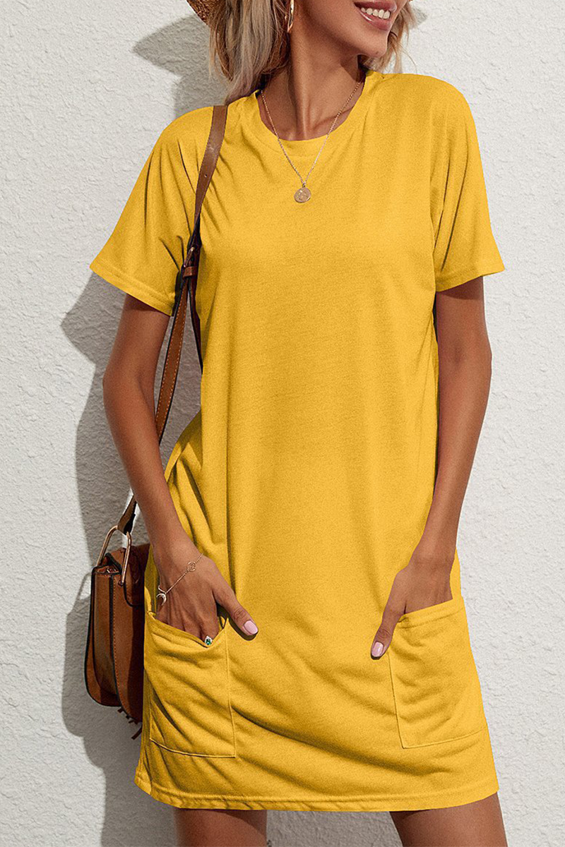 Stilla | Mode Solid Patchwork O-hals Lige Kjoler