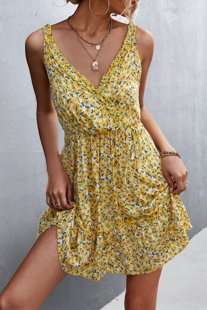 Stilla | Spaghetti Strap Kjole med Talje og Print Patchwork