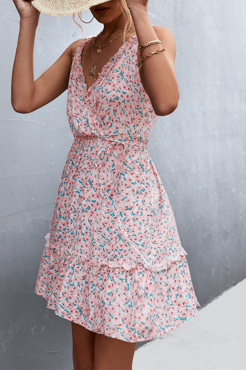 Stilla | Spaghetti Strap Kjole med Talje og Print Patchwork