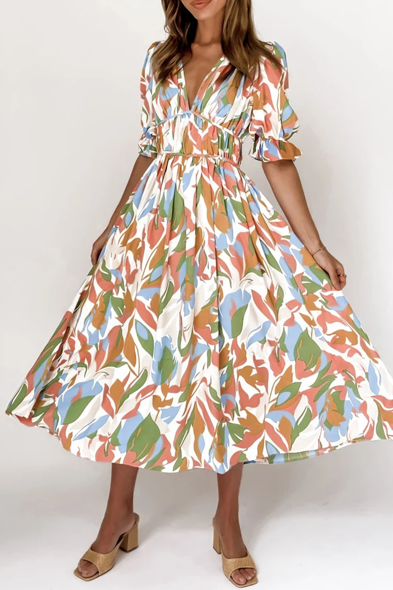 Stilla | Kage Nederdel Kjole med V-hals og Print Patchwork