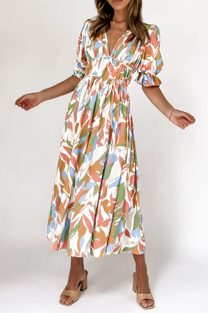 Stilla | Kage Nederdel Kjole med V-hals og Print Patchwork