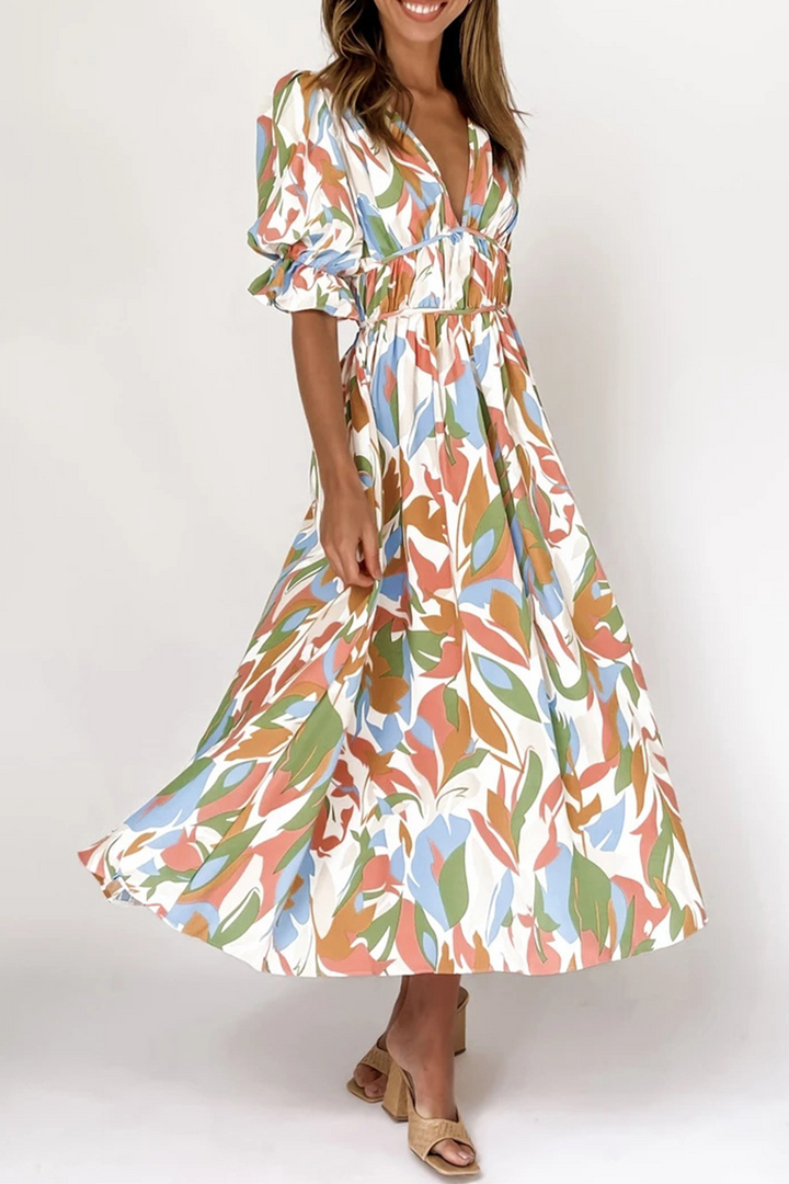Stilla | Kage Nederdel Kjole med V-hals og Print Patchwork