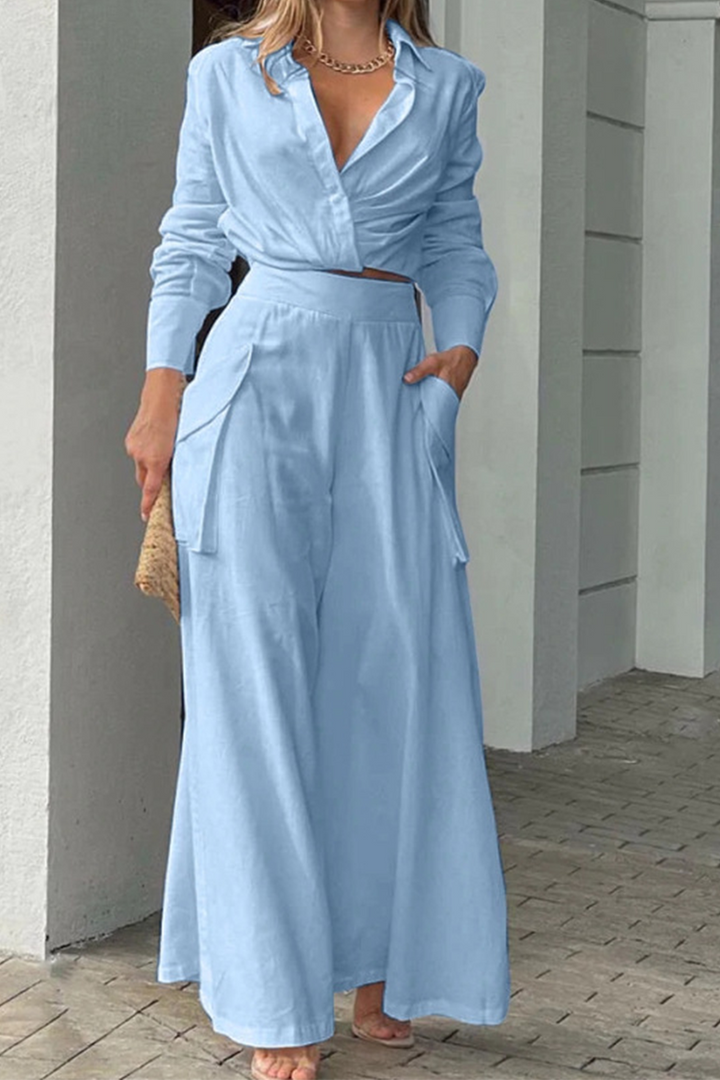 Stilla | Modetrend Solid Patchwork Omslagskrave Langærmet To Delt