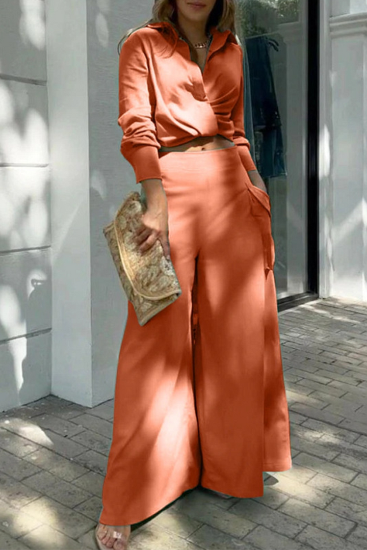 Stilla | Modetrend Solid Patchwork Omslagskrave Langærmet To Delt