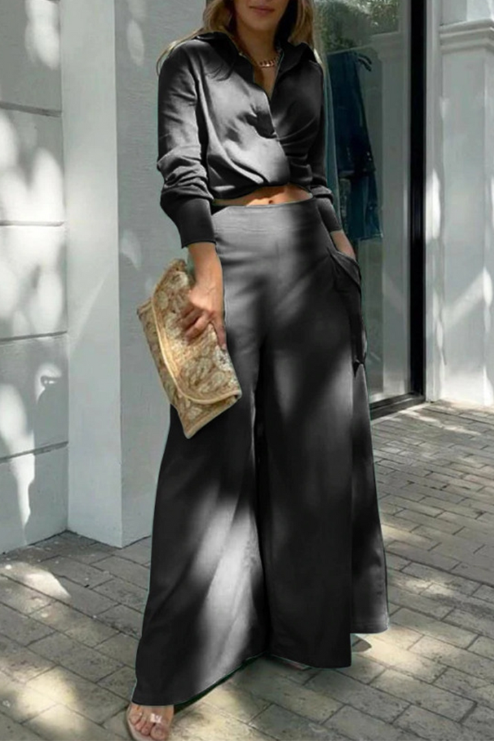 Stilla | Modetrend Solid Patchwork Omslagskrave Langærmet To Delt