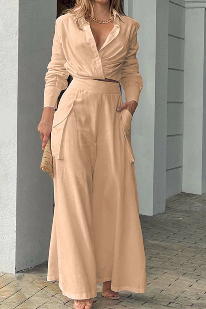 Stilla | Modetrend Solid Patchwork Omslagskrave Langærmet To Delt