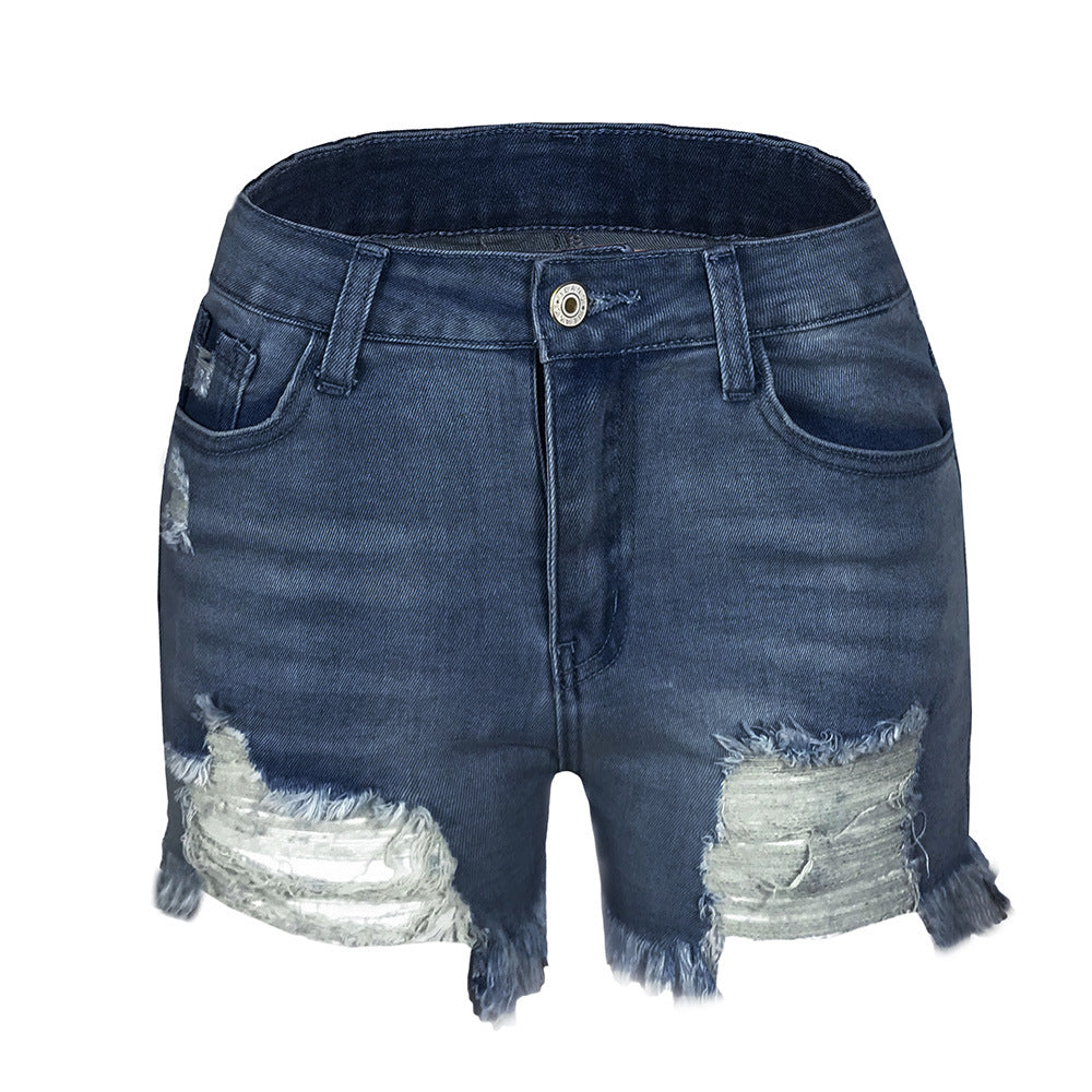 Damejeansshorts i afslappet vintage-stil med frynset kant og moderne rivdetaljer Stilla