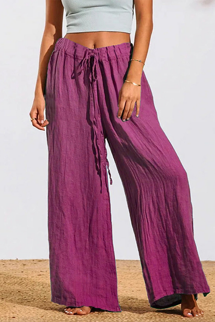 Stilla | Afslappet Solid Patchwork Loose Mid Waist Wide Leg Solid Farve Bottoms
