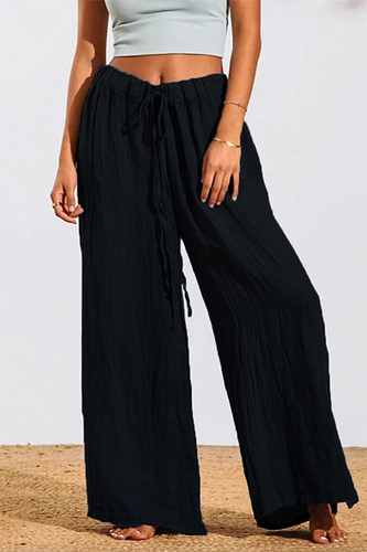 Stilla | Afslappet Solid Patchwork Loose Mid Waist Wide Leg Solid Farve Bottoms