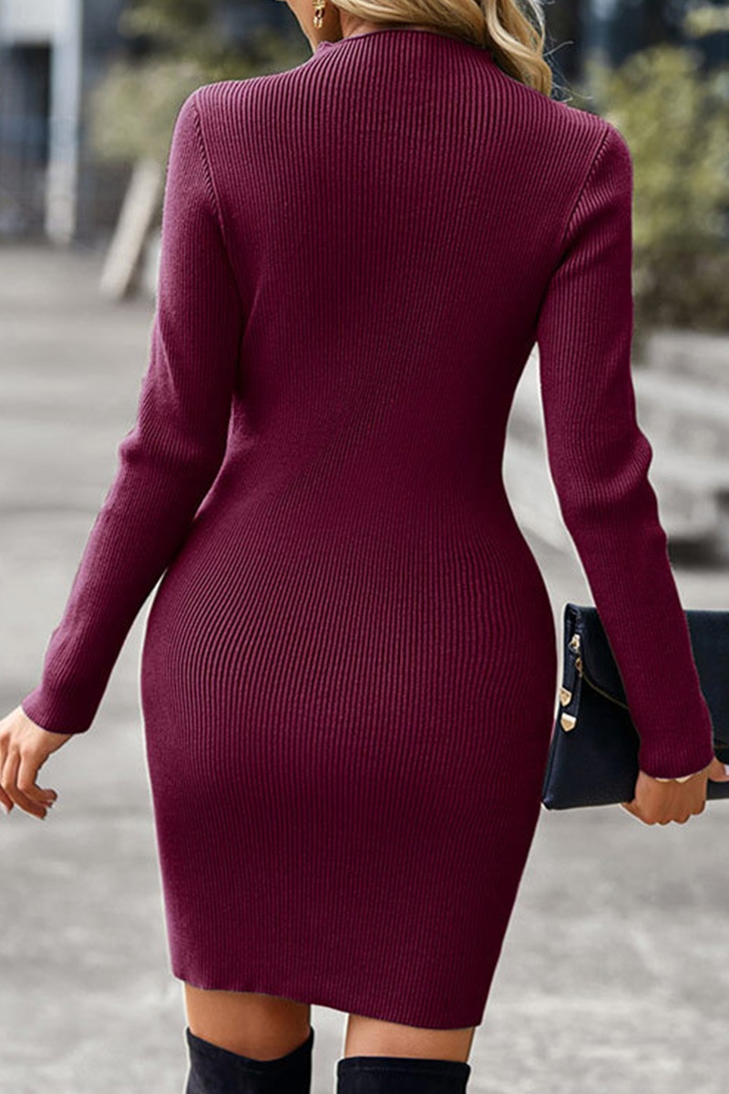 Stilla | Afslappet Solid Udringet Halv A-turtleneck Blyantskirts Kjoler