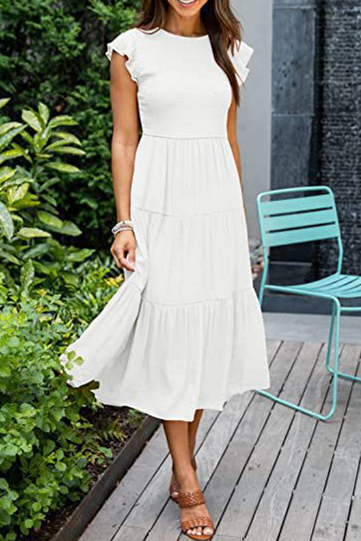 Stilla | Mode Solid Flounce O-hals Kage Nederdele Kjoler