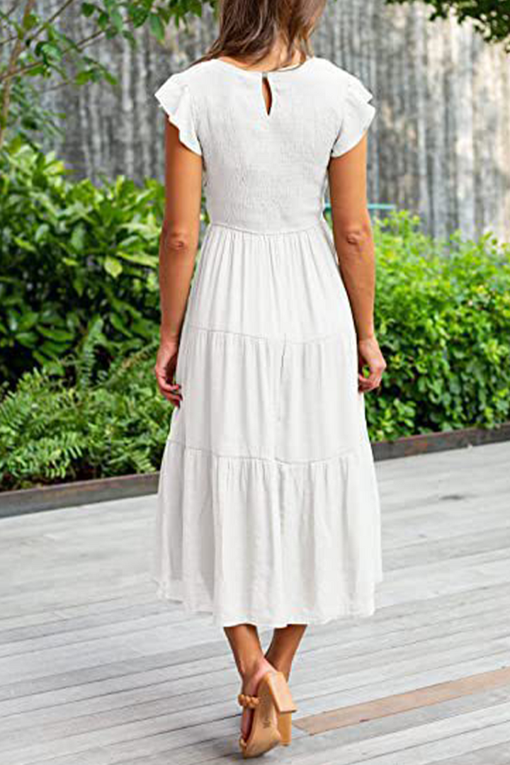 Stilla | Mode Solid Flounce O-hals Kage Nederdele Kjoler