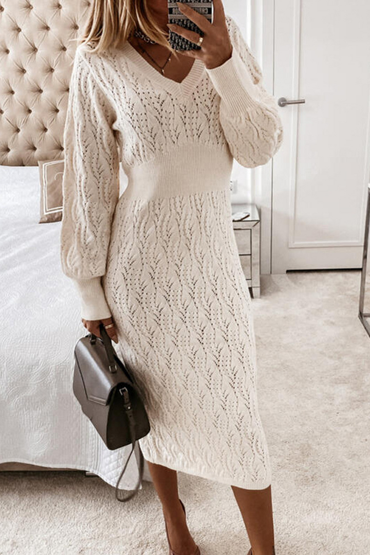 Stilla | Afslappet Solid Crystal Make Gamle Patchwork V-hals Blyantskørt Kjoler