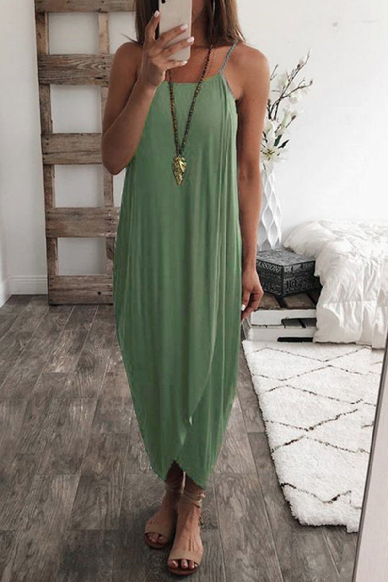 Stilla | Sexet Solid Patchwork Spaghetti Strap Irregulær Kjole Kjoler