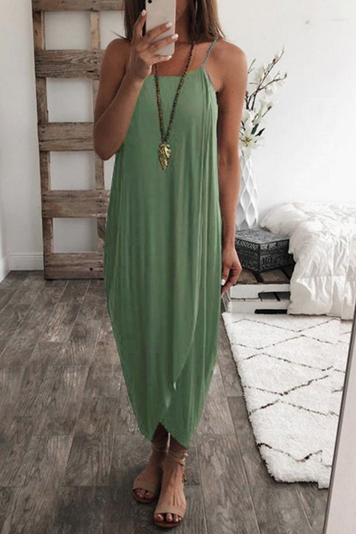 Stilla | Sexet Solid Patchwork Spaghetti Strap Irregulær Kjole Kjoler