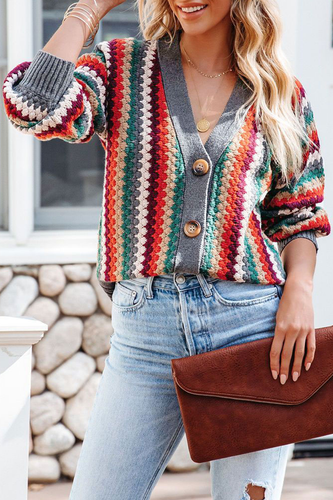 Stilla | Læder Pullover Med Stribepatchwork Strikjakke Udsnit