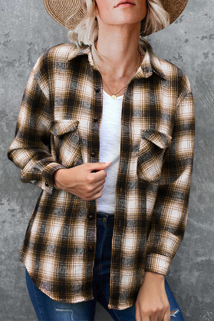 Stilla | Ruteret Patchwork-Skjorte med Omfoldet Krave