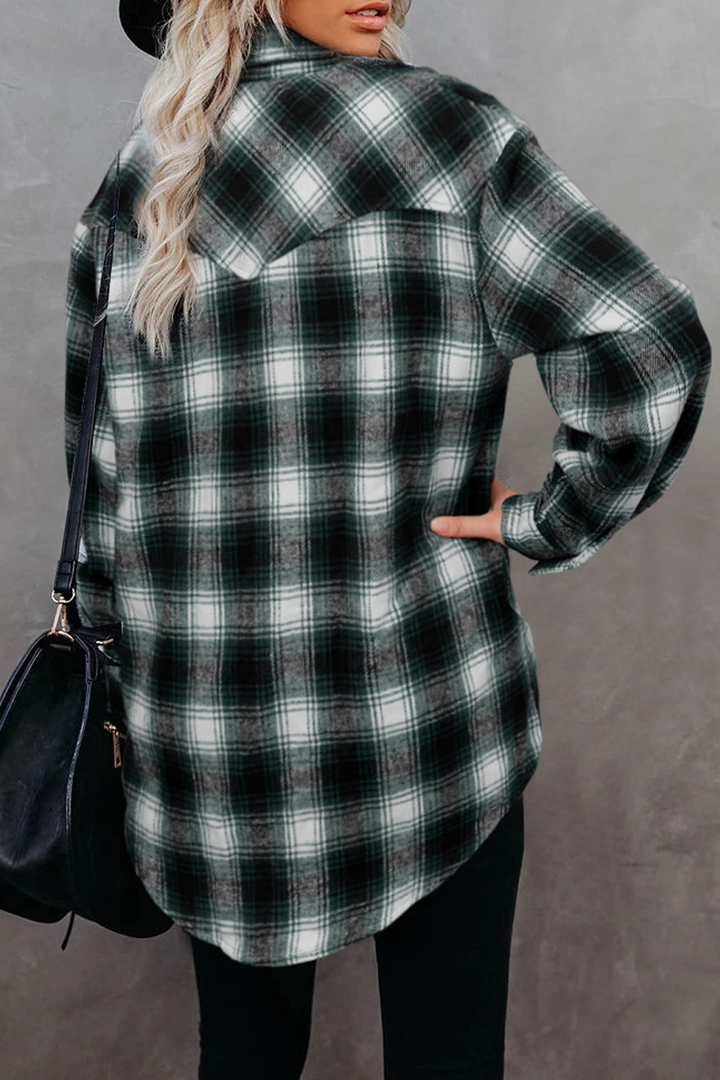 Stilla | Ruteret Patchwork-Skjorte med Omfoldet Krave