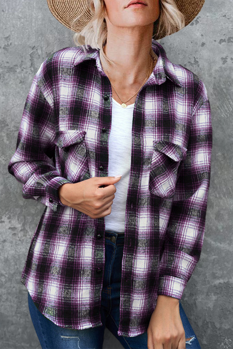 Stilla | Ruteret Patchwork-Skjorte med Omfoldet Krave
