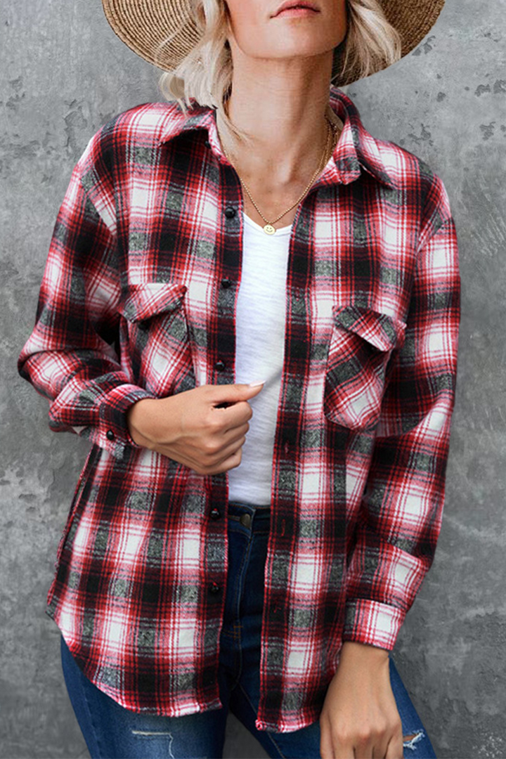 Stilla | Ruteret Patchwork-Skjorte med Omfoldet Krave