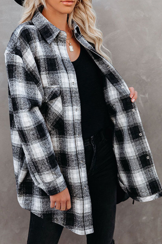 Stilla | Ruteret Patchwork-Skjorte med Omfoldet Krave