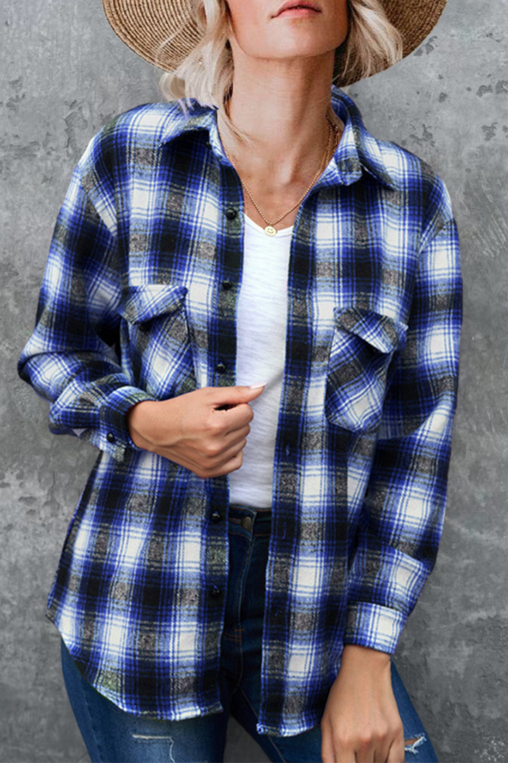 Stilla | Ruteret Patchwork-Skjorte med Omfoldet Krave