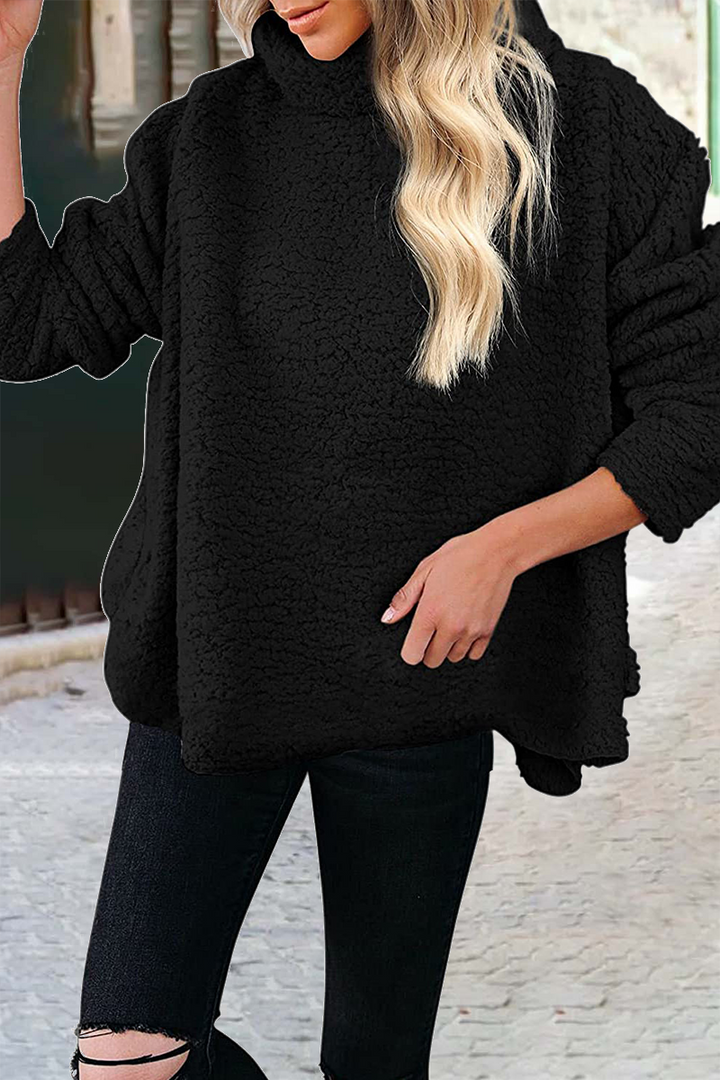 Stilla | L Casual trøje med uni patchwork rullekrave