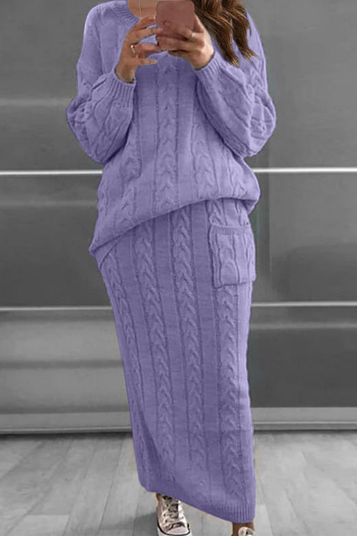 Stilla | To-delt Patchwork Suit, Ensfarvet, Rund Udsnit, Lange Ærmer, Modish
